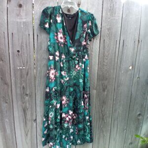 I.N.C. International Concepts Womens Sz 12P Green Printed Wrap Dress Hi-low